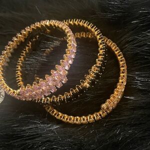 Set of 3 Bracelets Wrap Around arm Gold with Pink, Black and Peach Stones